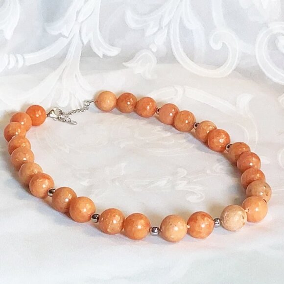 LUCAS LAMETH Orange Amazonite & Sterling Silver Bead Necklace 925 LUC CN Chunky - Picture 2 of 7